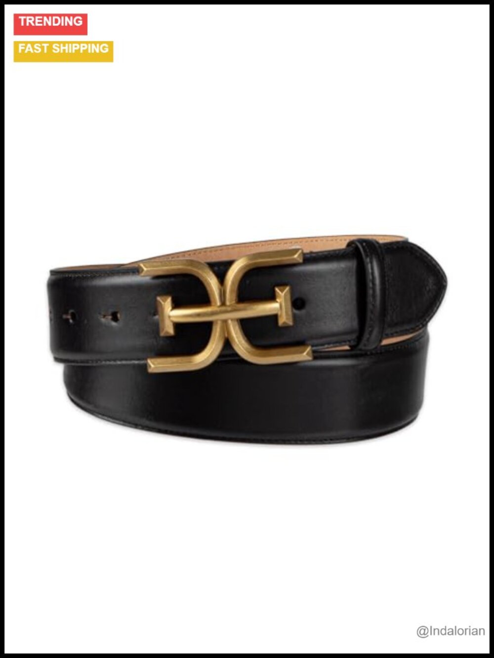 Double E Logo Plaque Buckle Genuine Leather Belt for Jeans